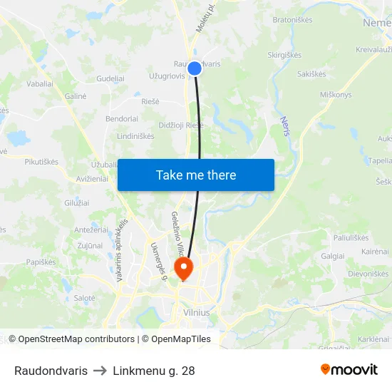 Raudondvaris to Linkmenu g. 28 map
