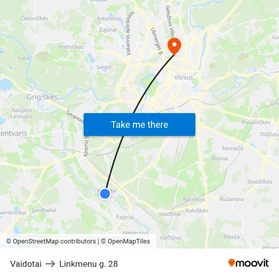 Vaidotai to Linkmenu g. 28 map