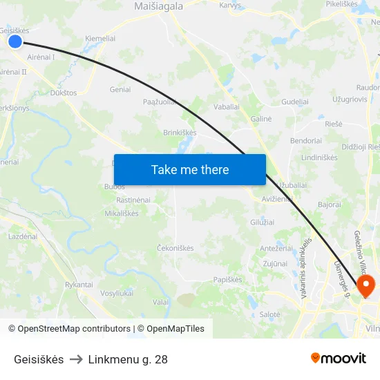 Geisiškės to Linkmenu g. 28 map