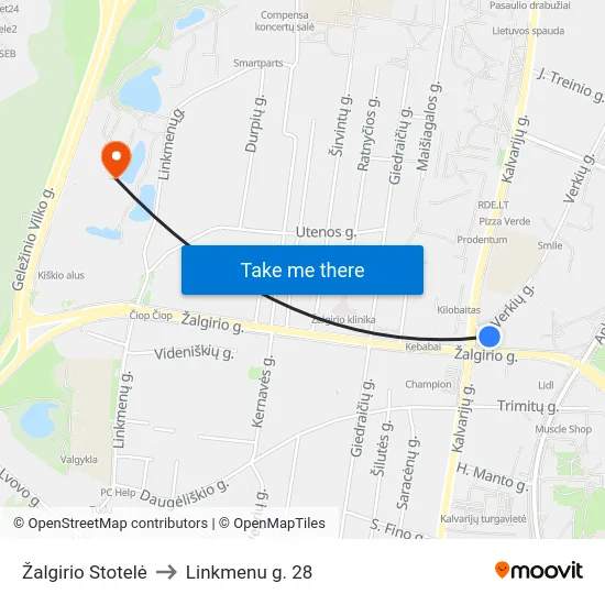 Žalgirio Stotelė to Linkmenu g. 28 map