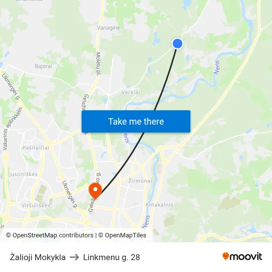 Žalioji Mokykla to Linkmenu g. 28 map
