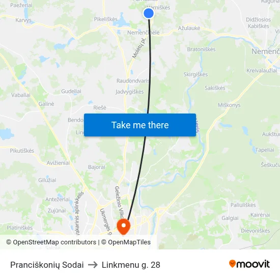 Pranciškonių Sodai to Linkmenu g. 28 map