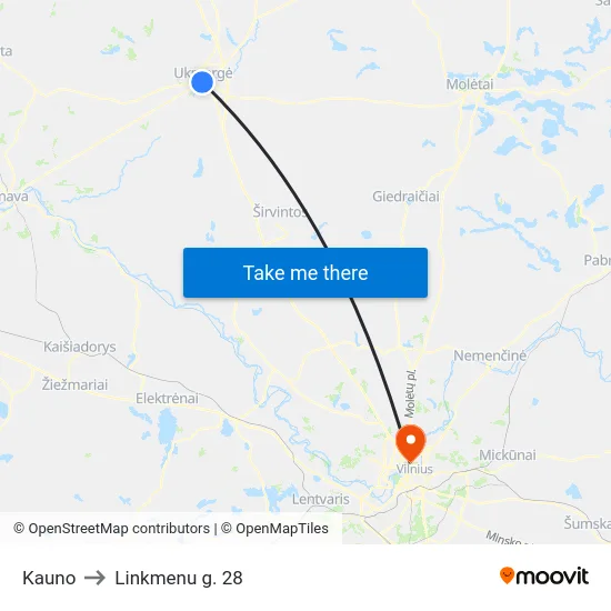 Kauno to Linkmenu g. 28 map