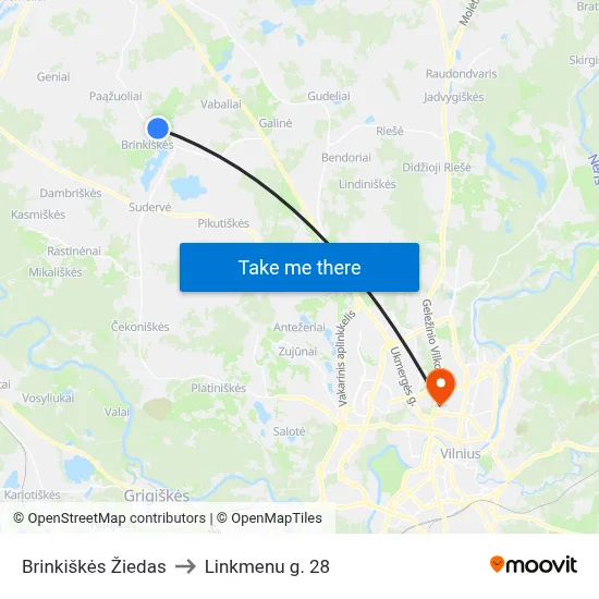 Brinkiškės Žiedas to Linkmenu g. 28 map