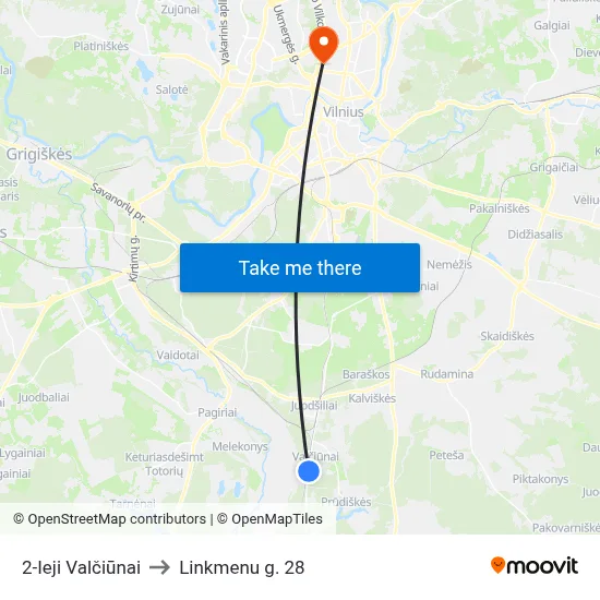 2-Ieji Valčiūnai to Linkmenu g. 28 map