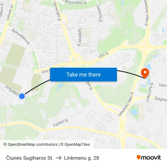 Čiunės Sugiharos St. to Linkmenu g. 28 map
