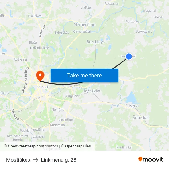 Mostiškės to Linkmenu g. 28 map