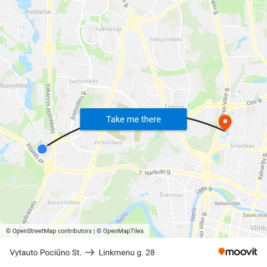 Vytauto Pociūno St. to Linkmenu g. 28 map