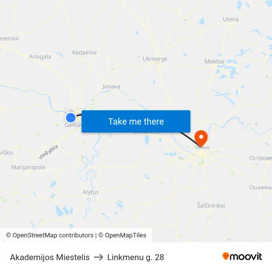 Akademijos Miestelis to Linkmenu g. 28 map