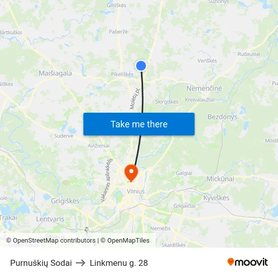 Purnuškių Sodai to Linkmenu g. 28 map