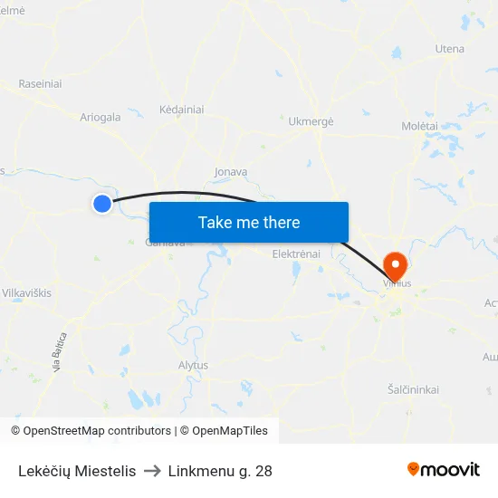 Lekėčių Miestelis to Linkmenu g. 28 map