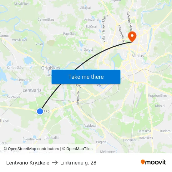 Lentvario Kryžkelė to Linkmenu g. 28 map