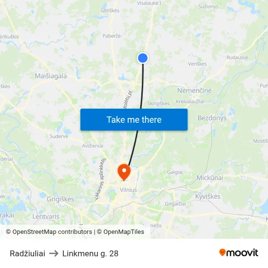Radžiuliai to Linkmenu g. 28 map
