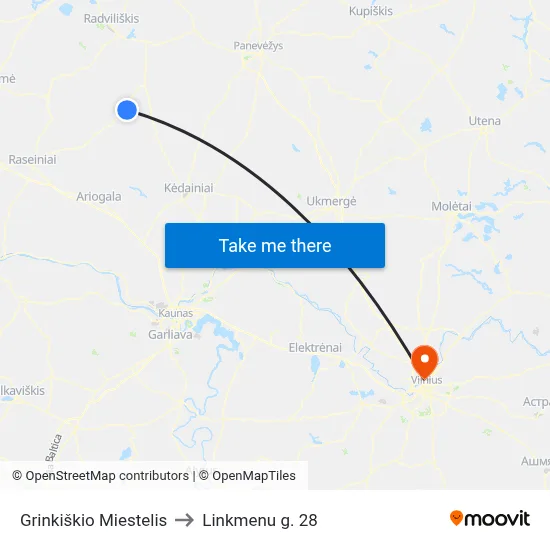 Grinkiškio Miestelis to Linkmenu g. 28 map