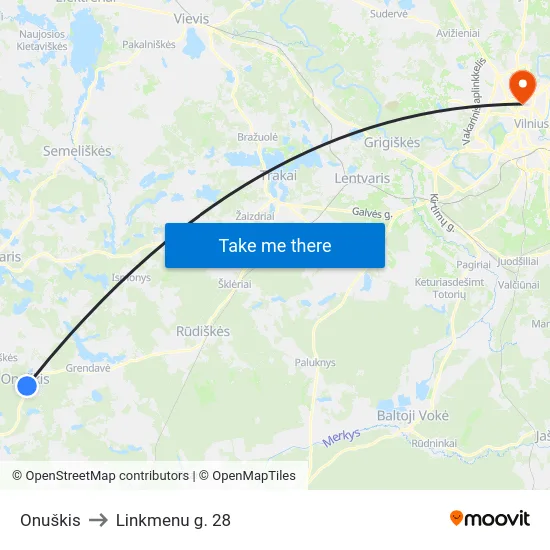 Onuškis to Linkmenu g. 28 map