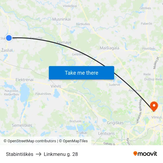 Stabintiškės to Linkmenu g. 28 map