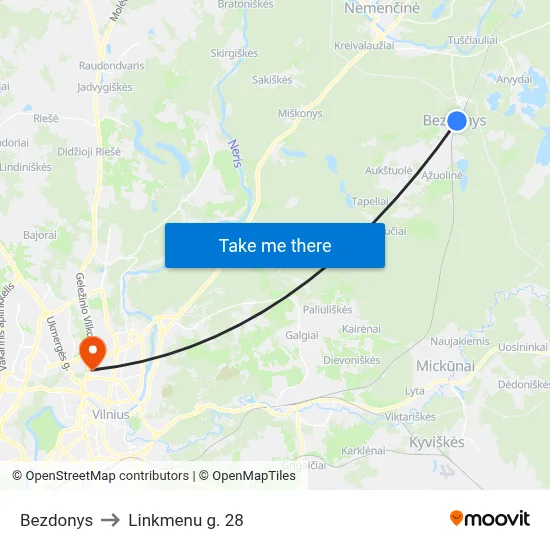 Bezdonys to Linkmenu g. 28 map