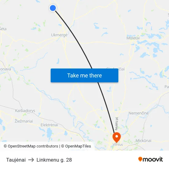 Taujėnai to Linkmenu g. 28 map