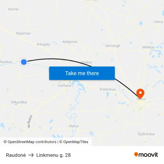 Raudonė to Linkmenu g. 28 map