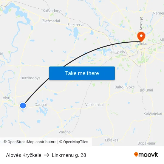 Alovės Kryžkelė to Linkmenu g. 28 map