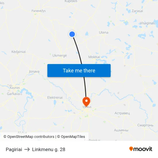 Pagiriai to Linkmenu g. 28 map