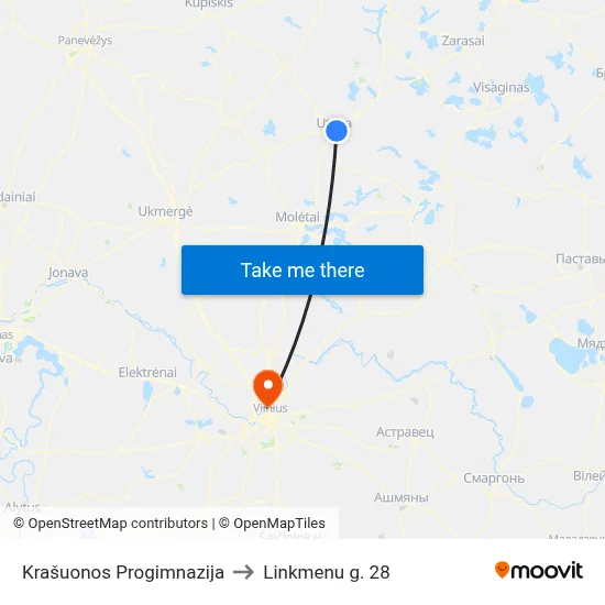 Krašuonos Progimnazija to Linkmenu g. 28 map