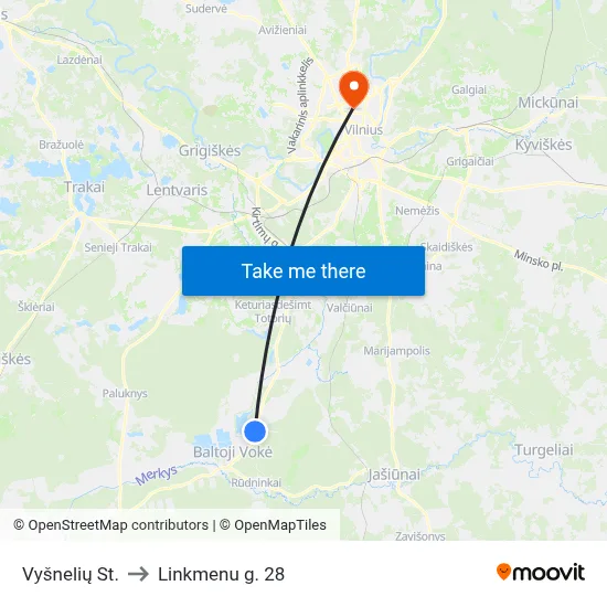 Vyšnelių St. to Linkmenu g. 28 map