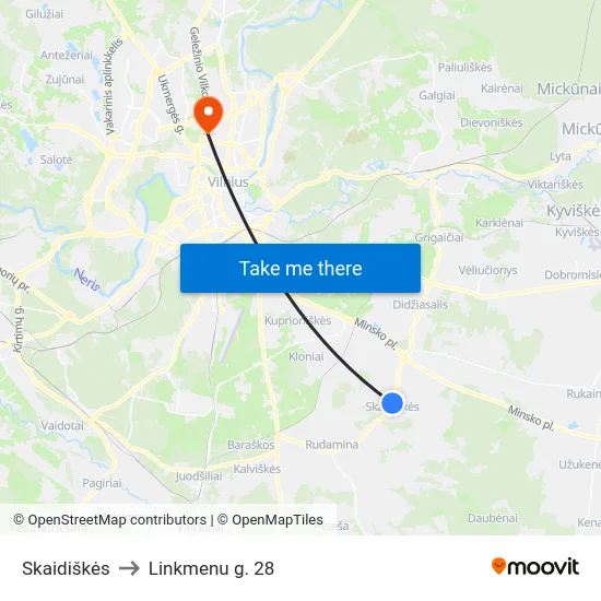 Skaidiškės to Linkmenu g. 28 map