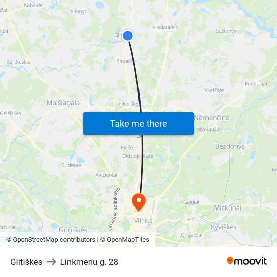 Glitiškės to Linkmenu g. 28 map
