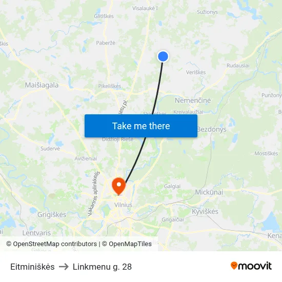 Eitminiškės to Linkmenu g. 28 map