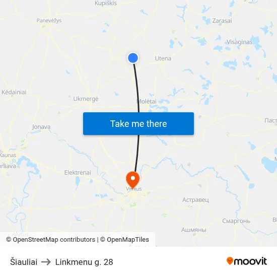 Šiauliai to Linkmenu g. 28 map