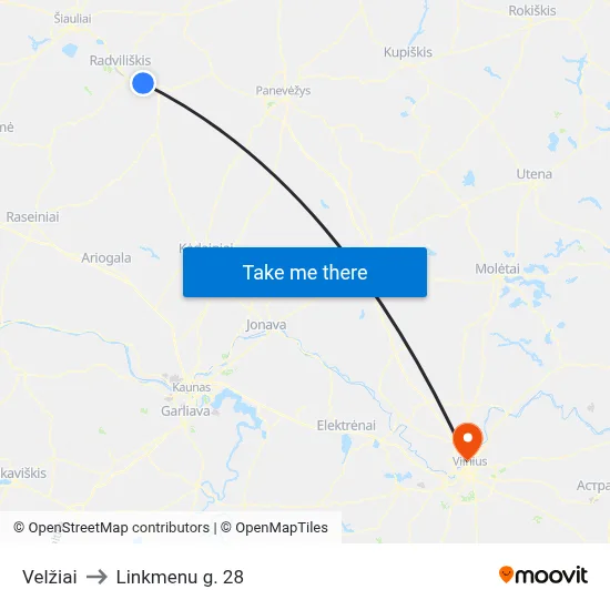 Velžiai to Linkmenu g. 28 map