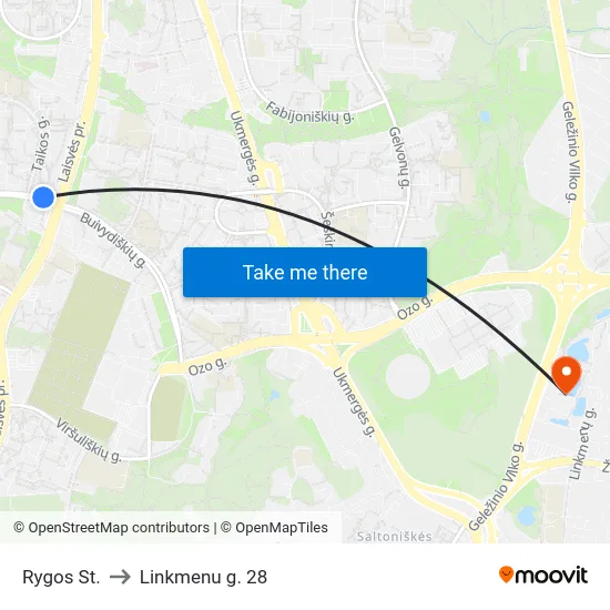 Rygos St. to Linkmenu g. 28 map