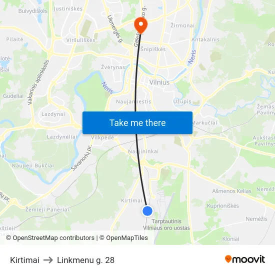 Kirtimai to Linkmenu g. 28 map