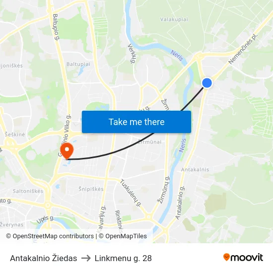 Antakalnio Žiedas to Linkmenu g. 28 map