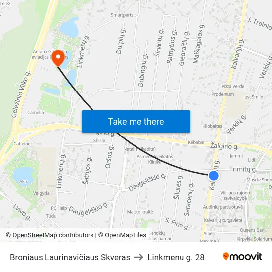 Broniaus Laurinavičiaus Skveras to Linkmenu g. 28 map