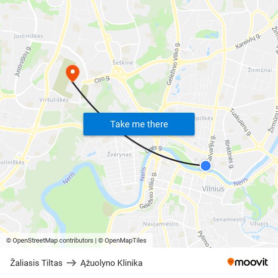 Žaliasis Tiltas to Ąžuolyno Klinika map