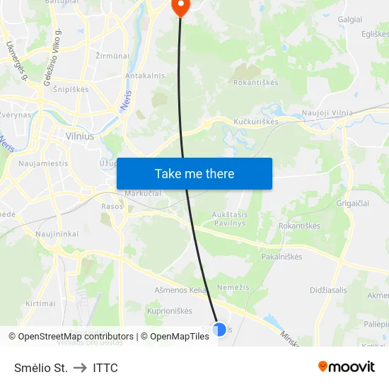 Smėlio St. to ITTC map