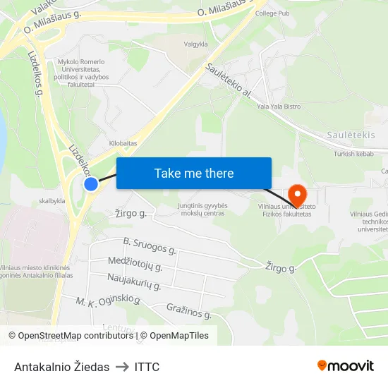 Antakalnio Žiedas to ITTC map