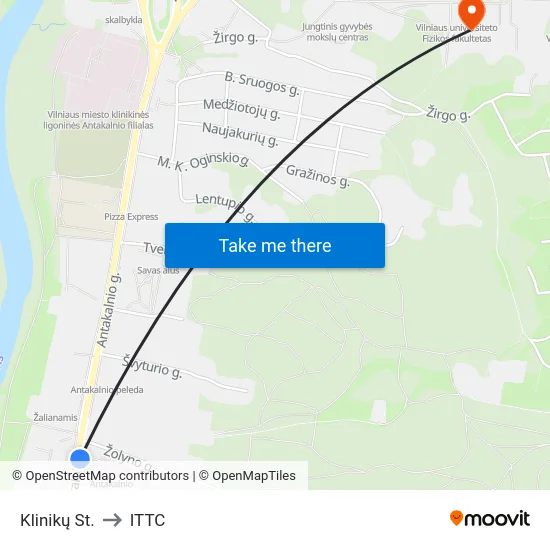 Klinikų St. to ITTC map