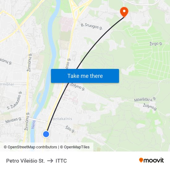 Petro Vileišio St. to ITTC map