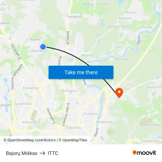 Bajorų Miškas to ITTC map