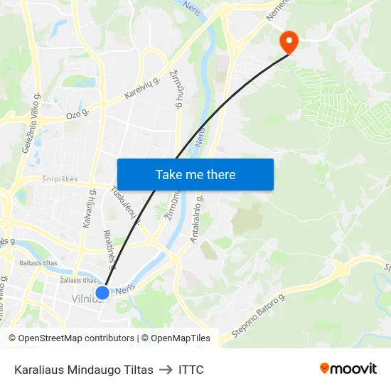Karaliaus Mindaugo Tiltas to ITTC map