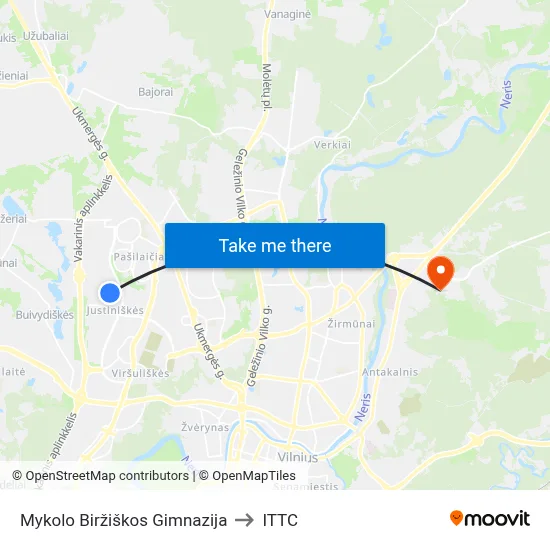 Mykolo Biržiškos Gimnazija to ITTC map