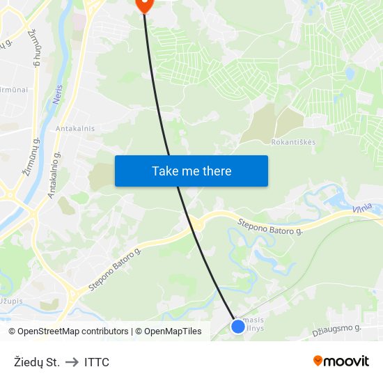 Žiedų St. to ITTC map