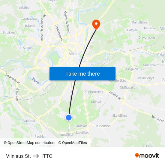 Vilniaus St. to ITTC map