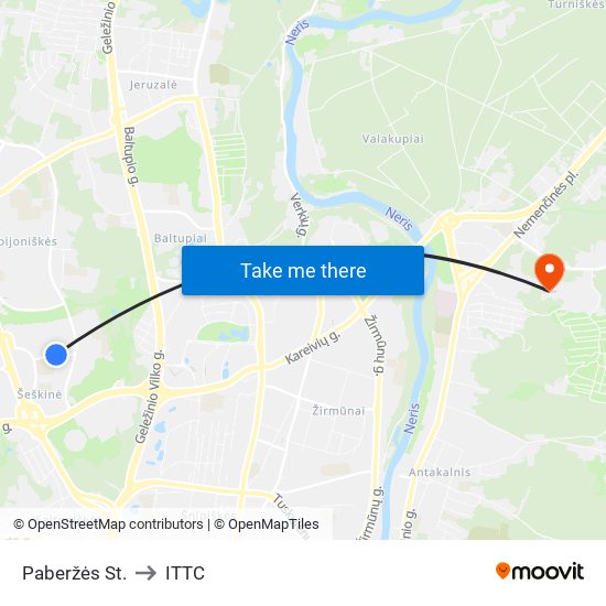 Paberžės St. to ITTC map