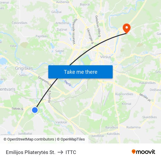 Emilijos Pliaterytės St. to ITTC map