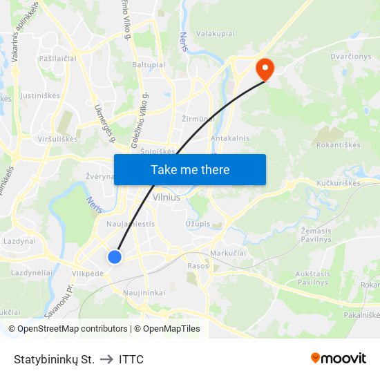 Statybininkų St. to ITTC map