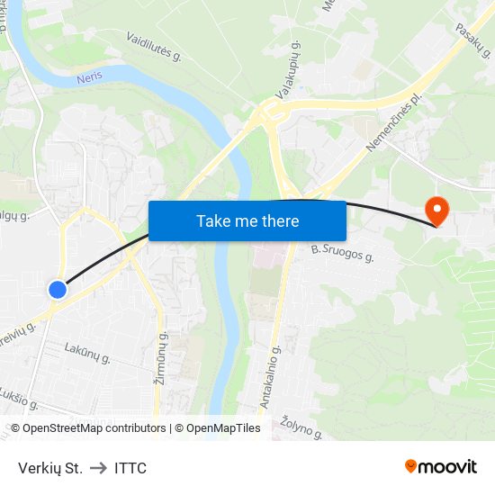 Verkių St. to ITTC map